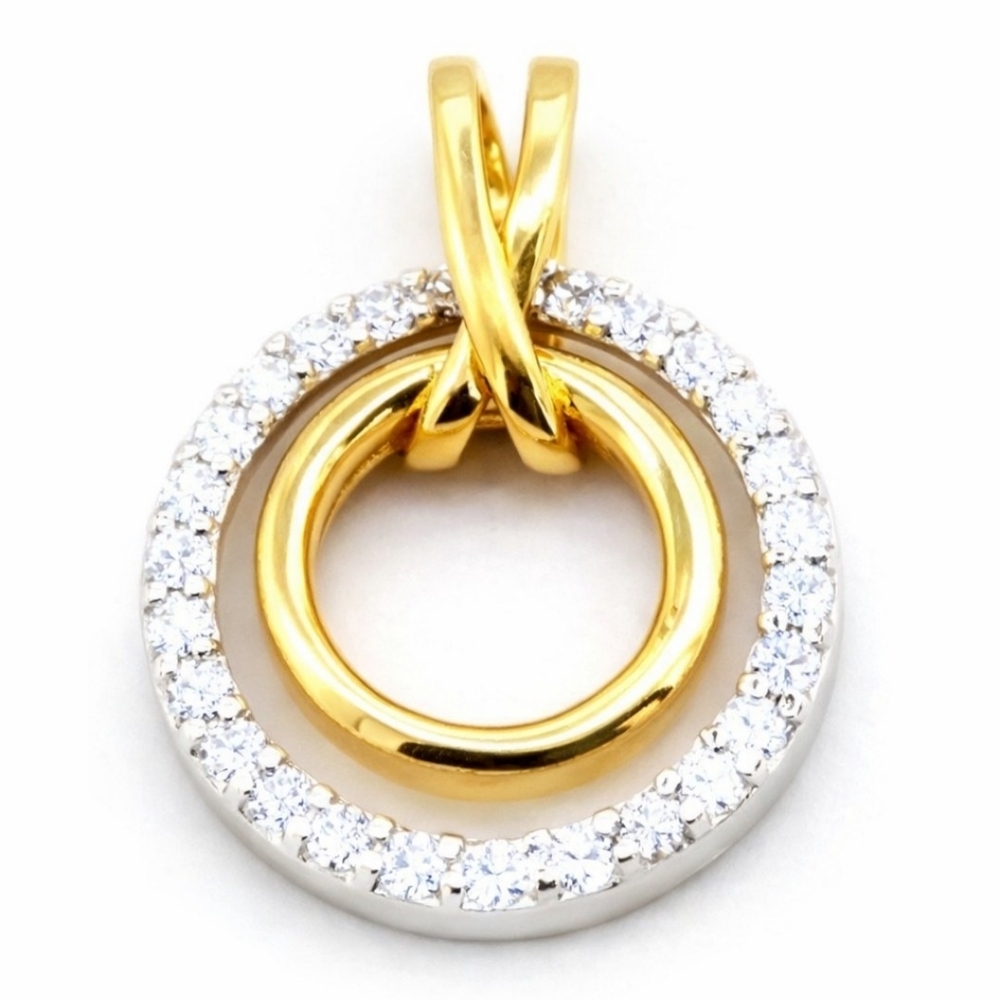 SOLID 10K YELLOW and WHITE GOLD DIAMOND ENCRUSTED DOUBLE Ring Pendant/Charm